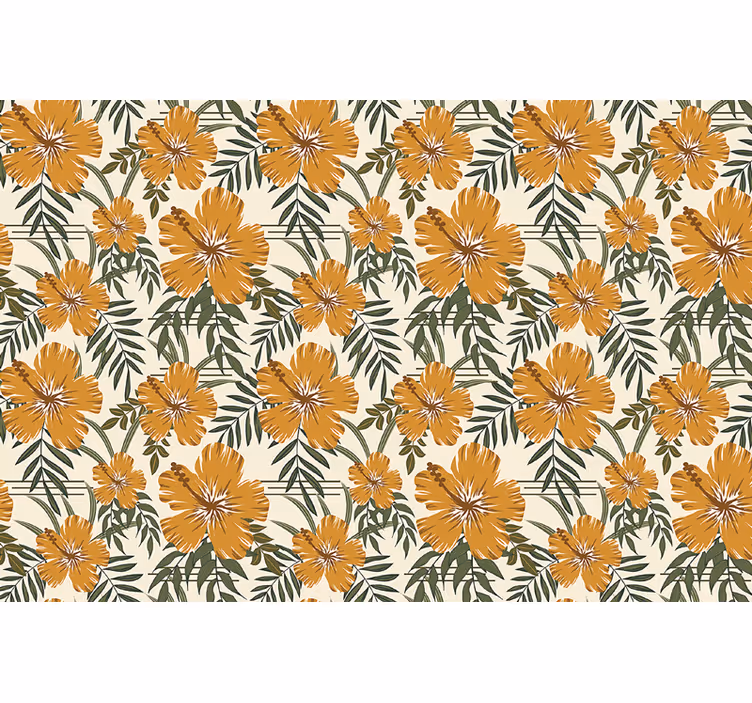 Oranje rolgordijn met gele tropische bloemen - TenStickers