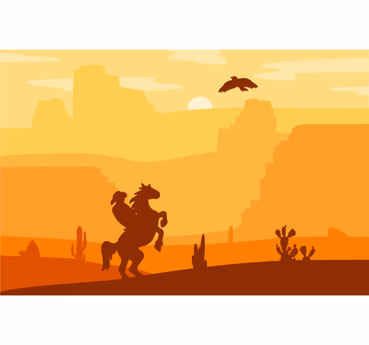Oranje rolgordijn cowboy landschap - TenStickers