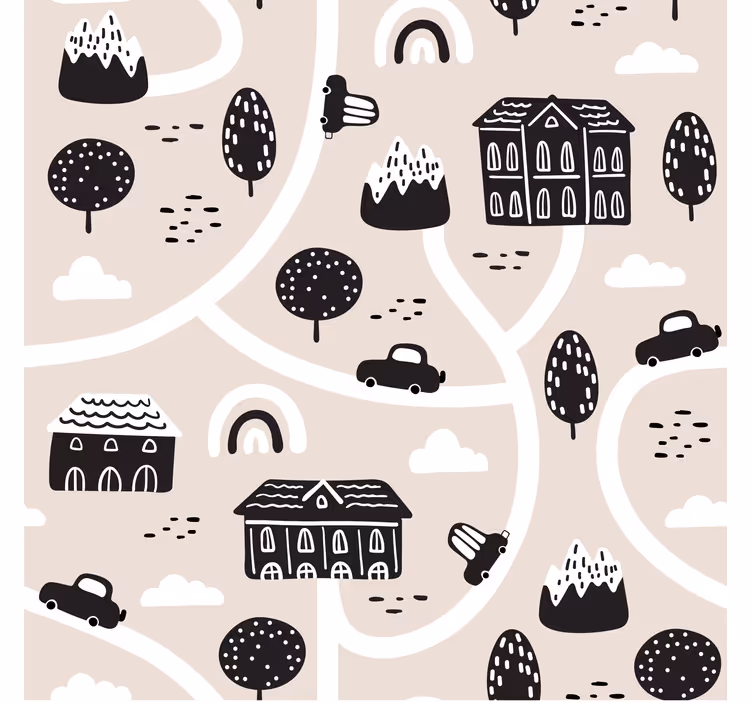 Kinderkamer rolgordijn zwart-witte wegen - TenStickers