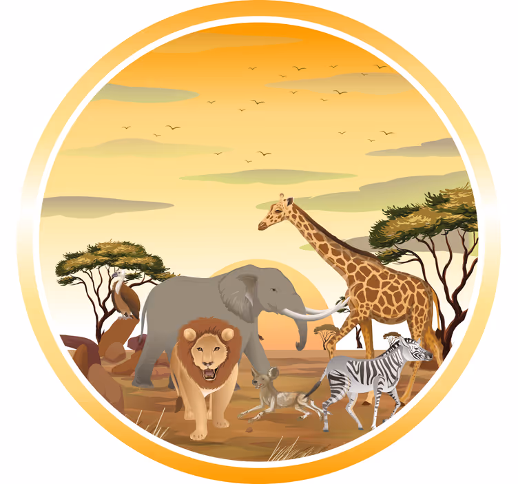 Kinderkamer rolgordijn afrikaanse dieren met planten - TenStickers
