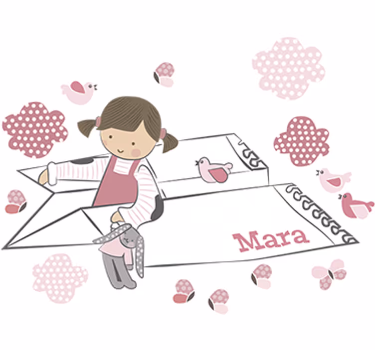 Kinderkamer rolgordijn decoratief meisjes vliegtuig papier - TenStickers