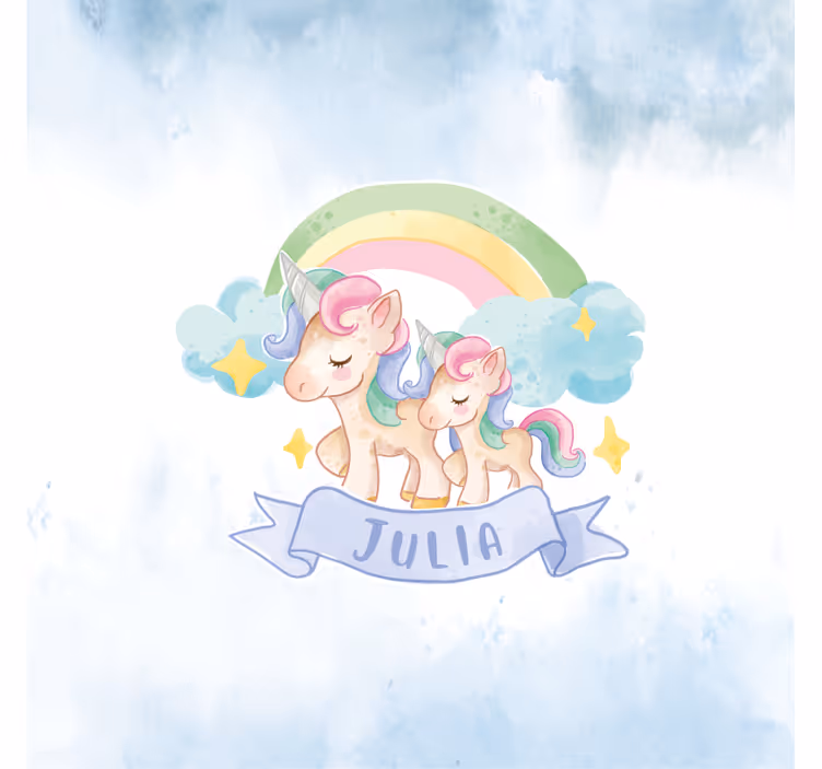 Kinderkamer rolgordijn vrolijke eenhoorns over een regenboog - TenStickers