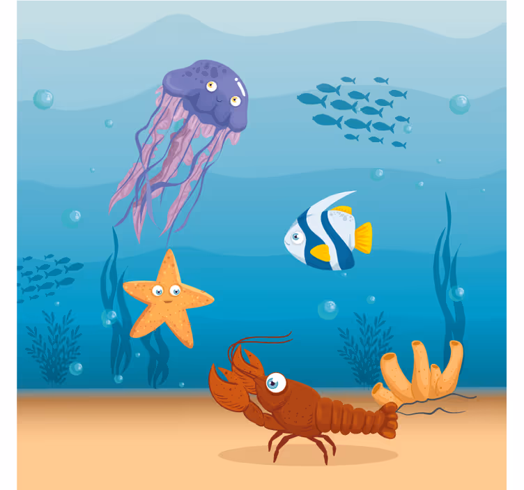 Kinderkamer rolgordijn seaworld leven cartoon - TenStickers