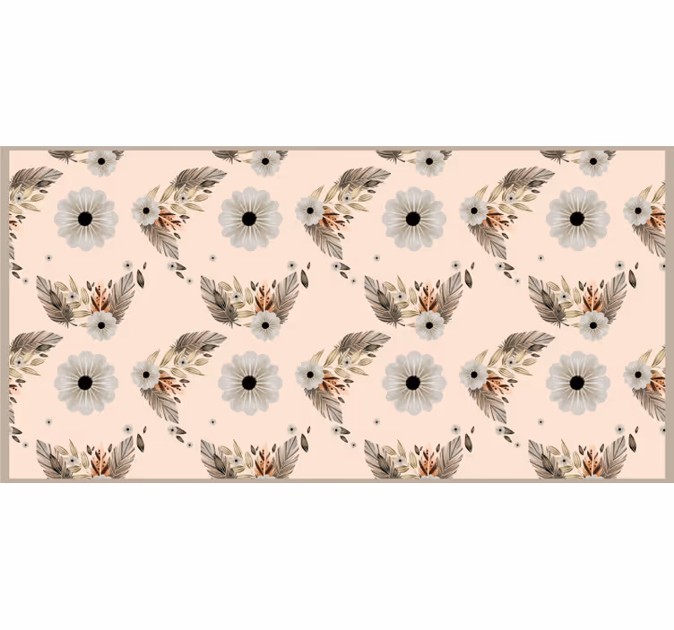 Rolgordijn beige patroon van roze en zwarte pastelbloemen - TenStickers