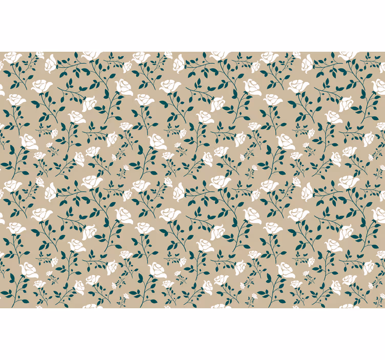 Rolgordijn beige met wit vintage rozenpatroon - TenStickers