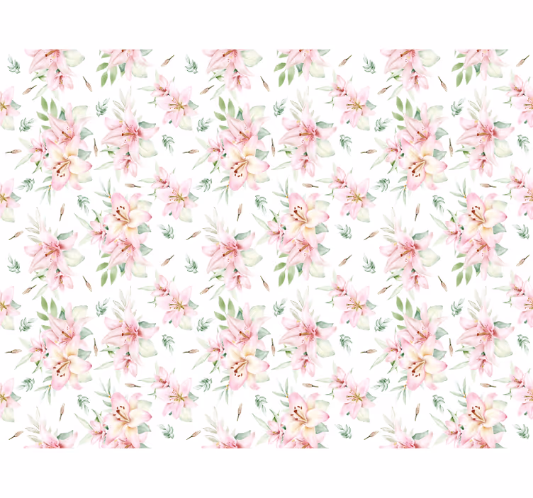 Wit rolgordijn met roze aquarel lelies design - TenStickers