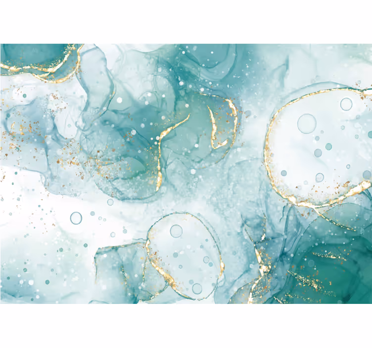 Patronen rolgordijn turquoise en gouden marmer - TenStickers
