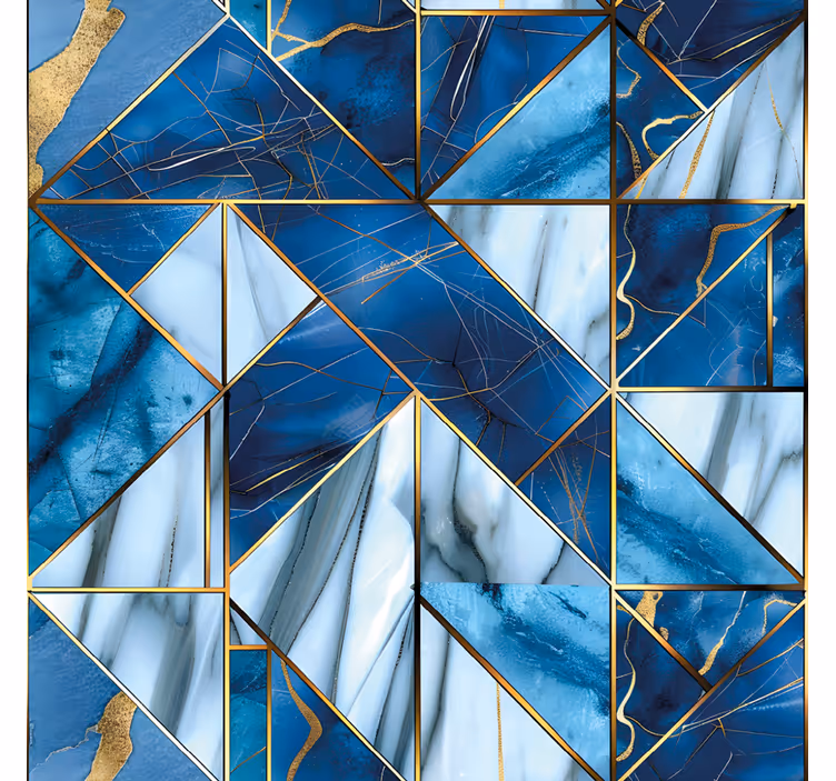 Patronen rolgordijn geometrisch blauw marmer goud effect - TenStickers