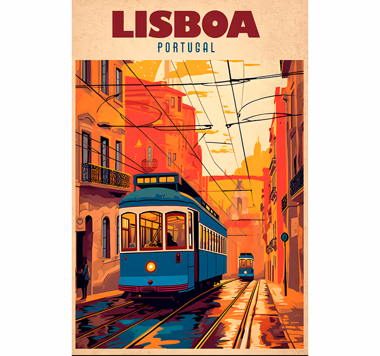 Rolgordijn meer vintage tramillustratie van lissabon - TenStickers