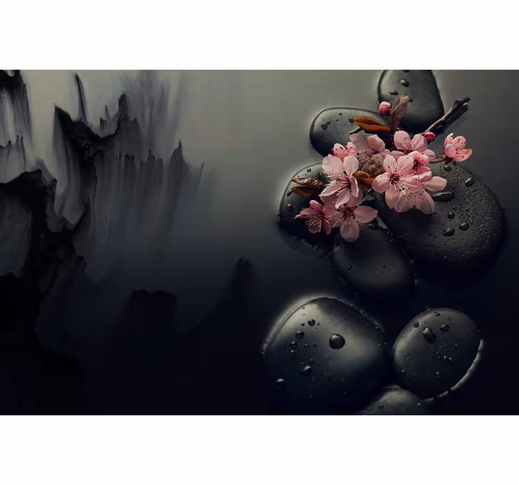 Badkamer rolgordijn elegante bloemen stenen zen - TenStickers
