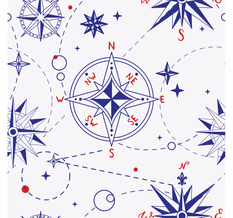 Badkamer rolgordijn marineblauw en rode kompas - TenStickers