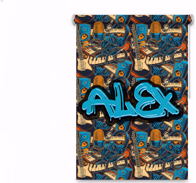 Rolgordijn tienerkamer muziek graffiti aangepast - TenStickers