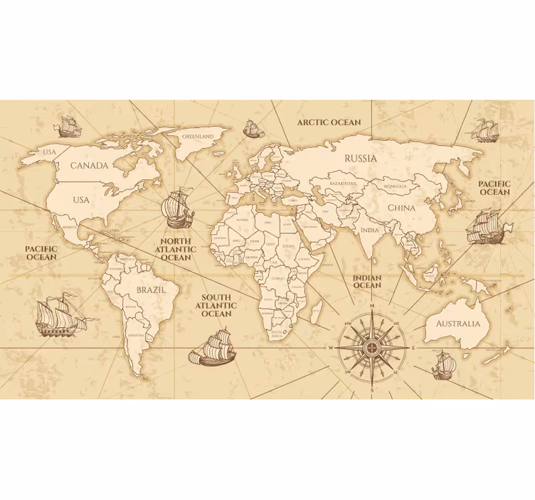 Wereldmap rolgordijn retro wereldkaart sepia - TenStickers
