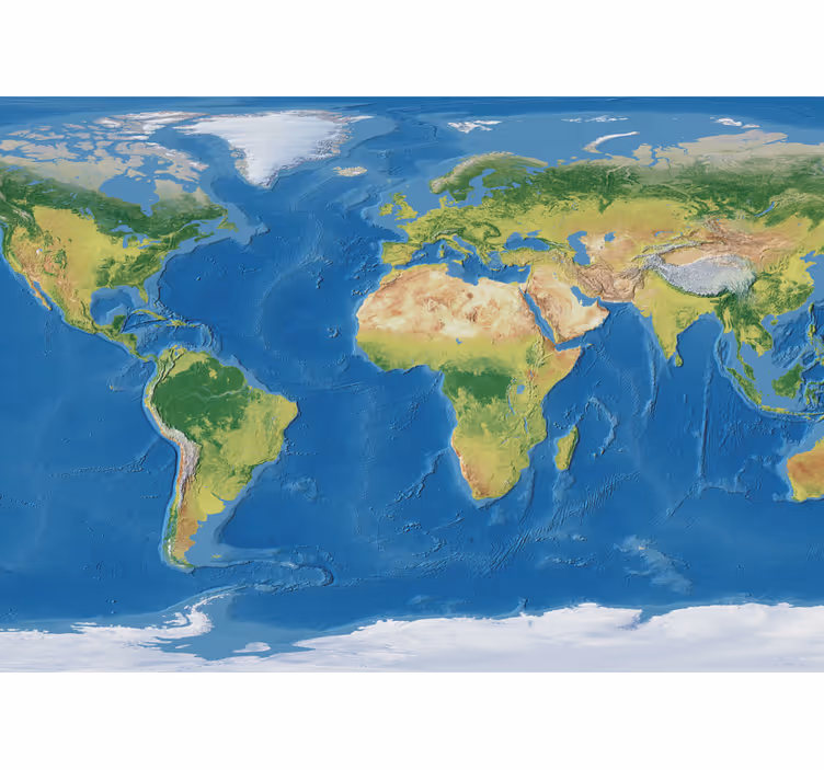 Wereldmap rolgordijn geografische realistische wereldkaart - TenStickers
