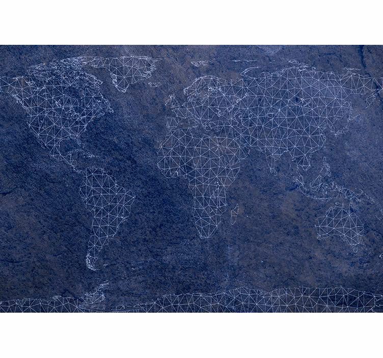 Wereldmap rolgordijn blauwe verbonden wereldkaart - TenStickers