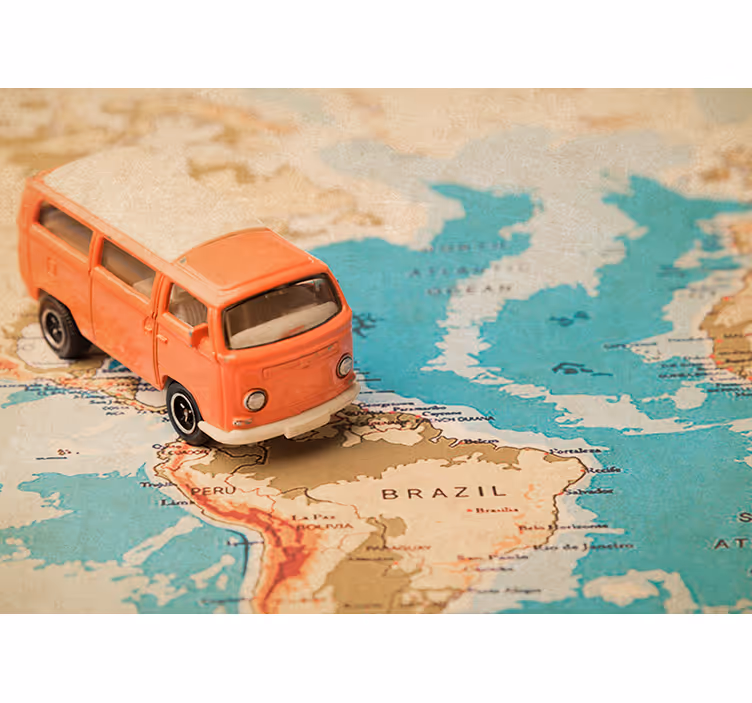 Wereldmap rolgordijn caravan op wereldkaart - TenStickers