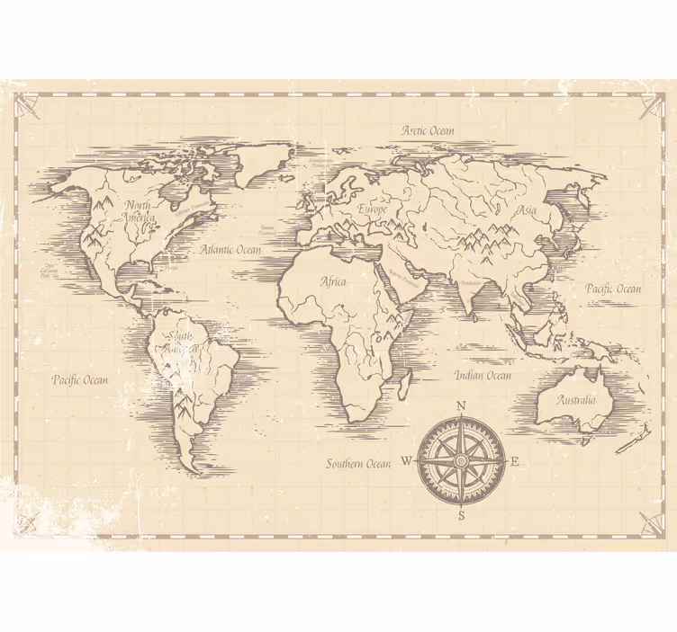 Wereldmap rolgordijn vintage wereldkaart - TenStickers
