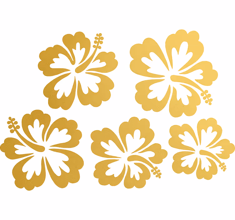 Rolgordijn bloemen gouden hibiscus silhouet - TenStickers
