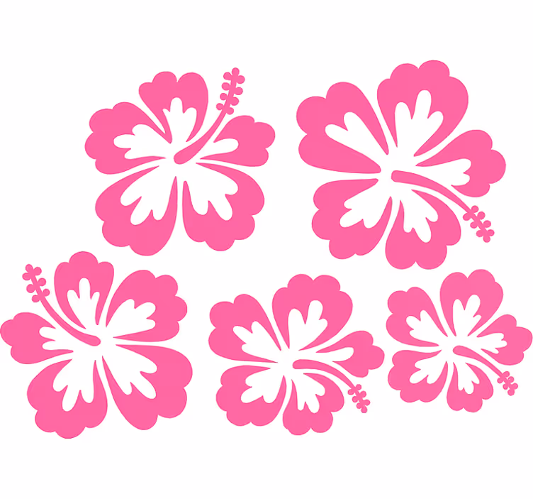 Rolgordijn bloemen silhouet van roze hibiscus bloemen - TenStickers