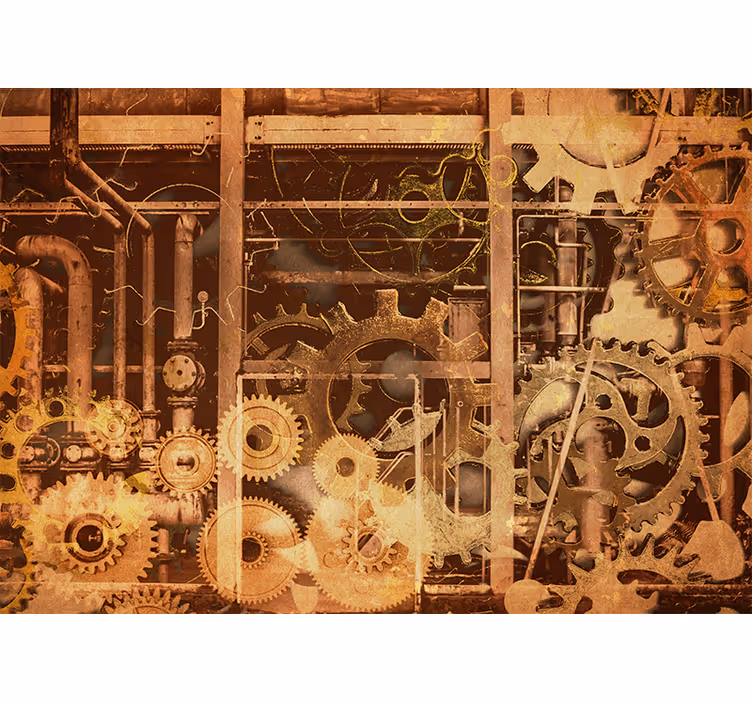 Rolgordijn rustiek retro 3d industriële pijpen goud - TenStickers