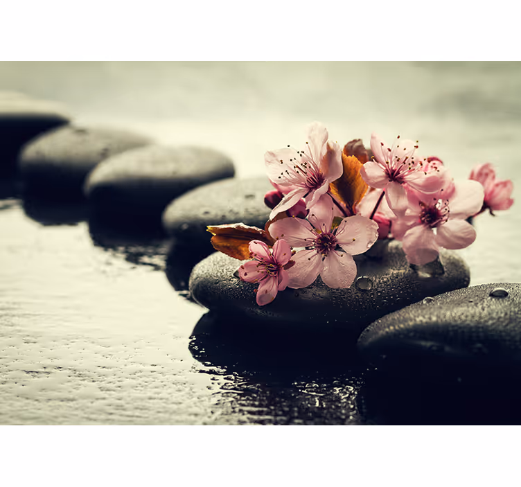 Zen rolgordijn steentjes bloemen sereniteit - TenStickers