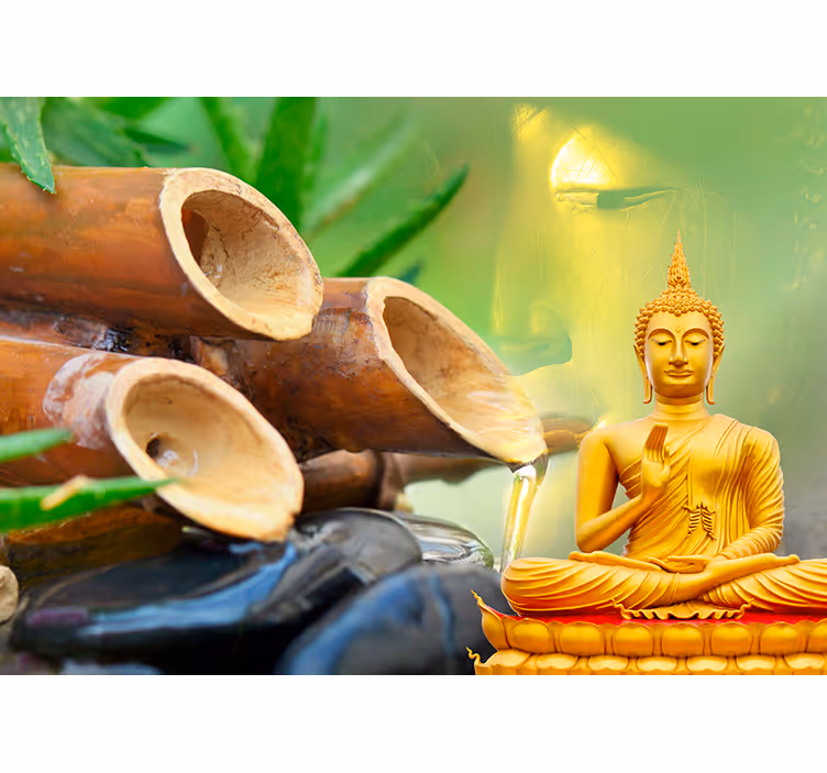 Zen rolgordijn gouden boeddha met bamboe - TenStickers