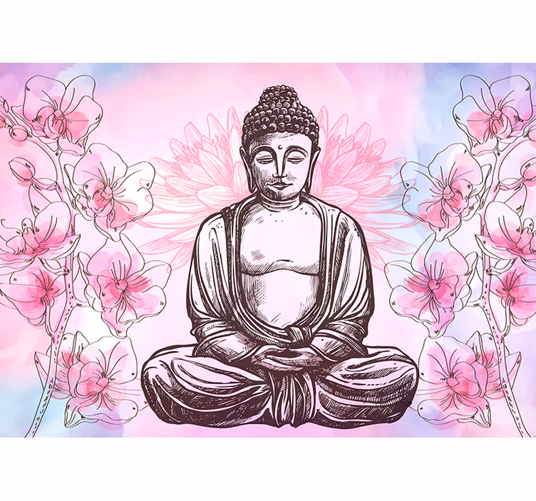 Zen rolgordijn boeddha bloemenharmonie - TenStickers