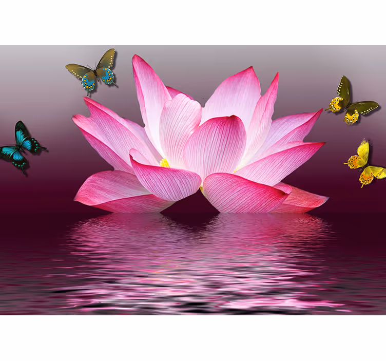 Zen rolgordijn roze lotus met vlinders - TenStickers