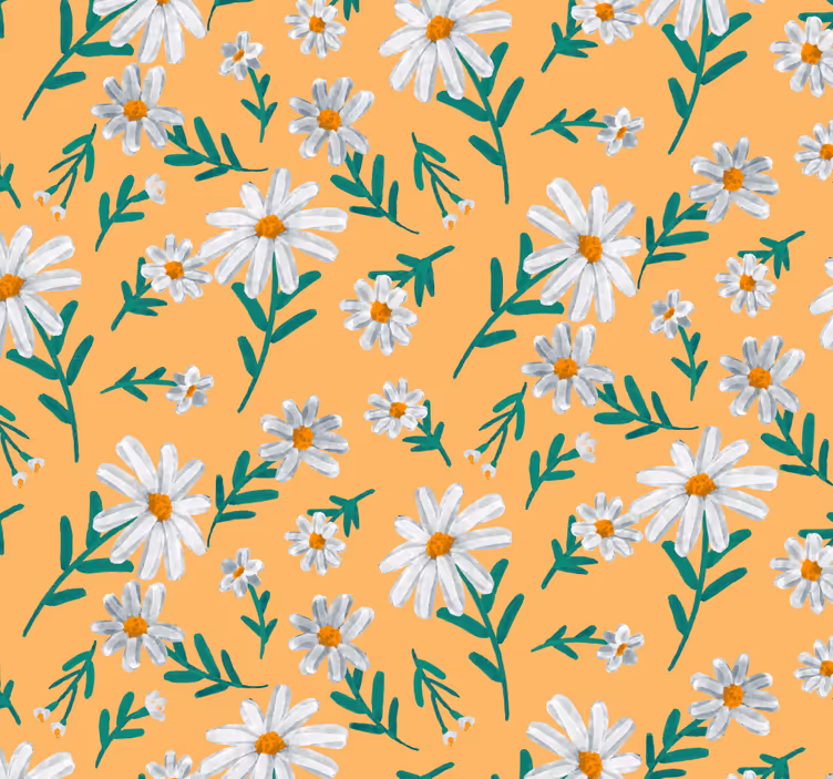Oranje rolgordijn met gele achtergrond van madeliefjes - TenStickers