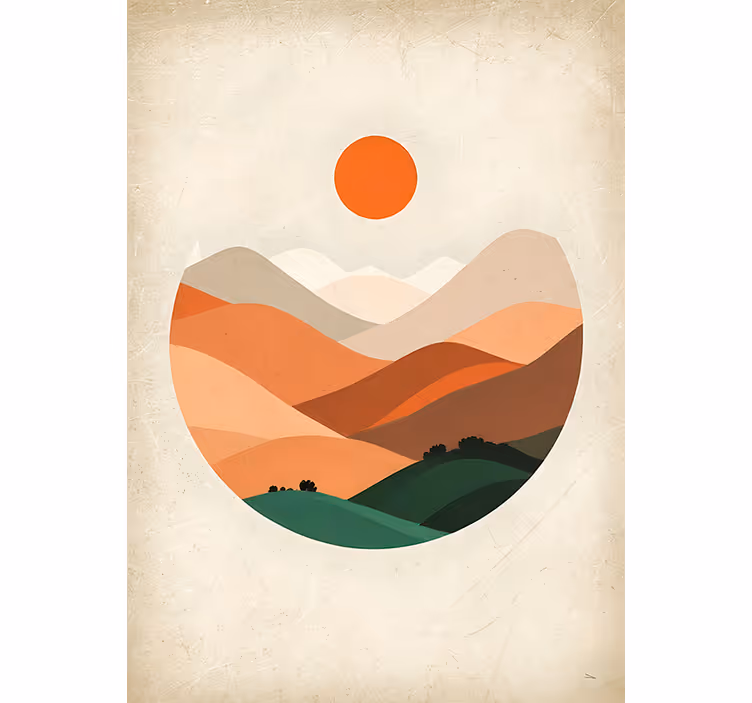 Oranje rolgordijn zon boven de bergen - TenStickers