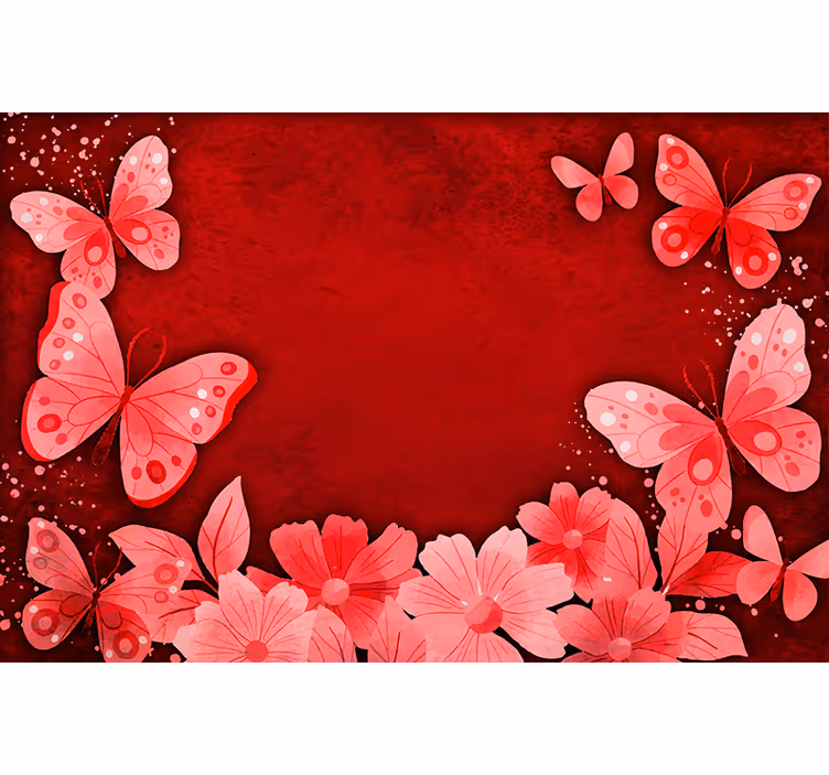Rood rolgordijn met bloemen en vlinders ontwerp - TenStickers