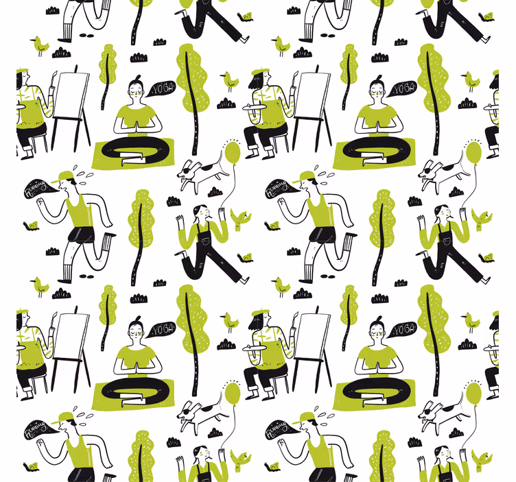 Rolgordijn buitenshuis gezonde levensstijl tekening set - TenStickers
