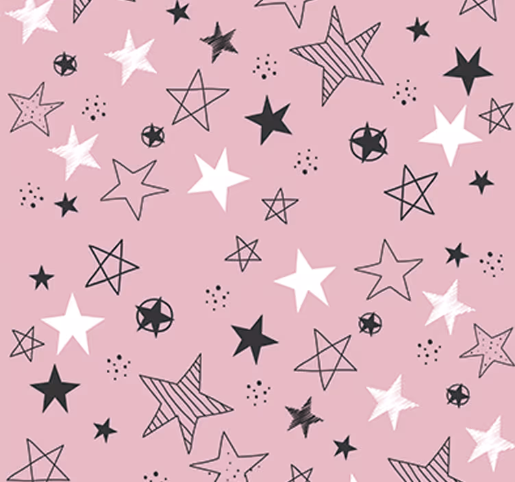 Rolgordijn tienerkamer met roze sterrenbehang - TenStickers
