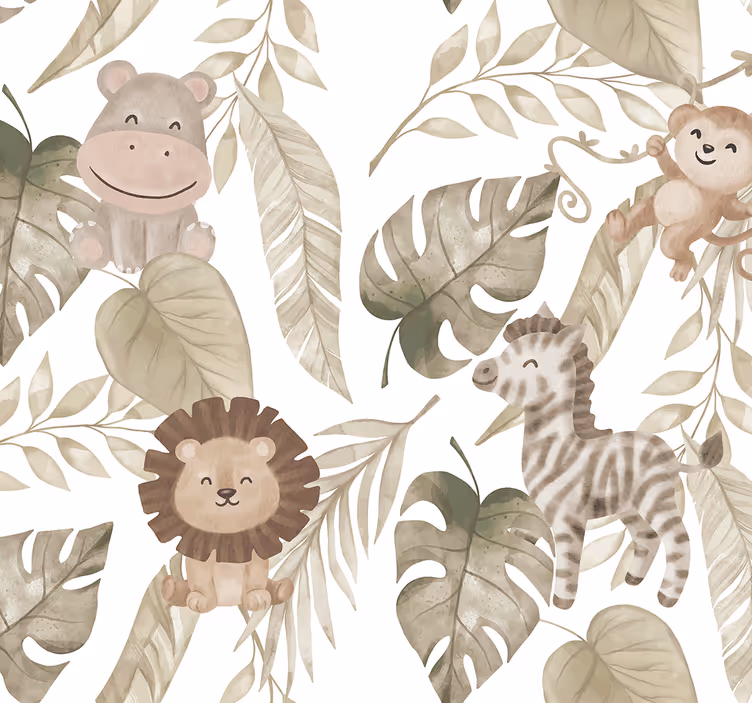 Rolgordijn babykamer beige junglepatroon - TenStickers
