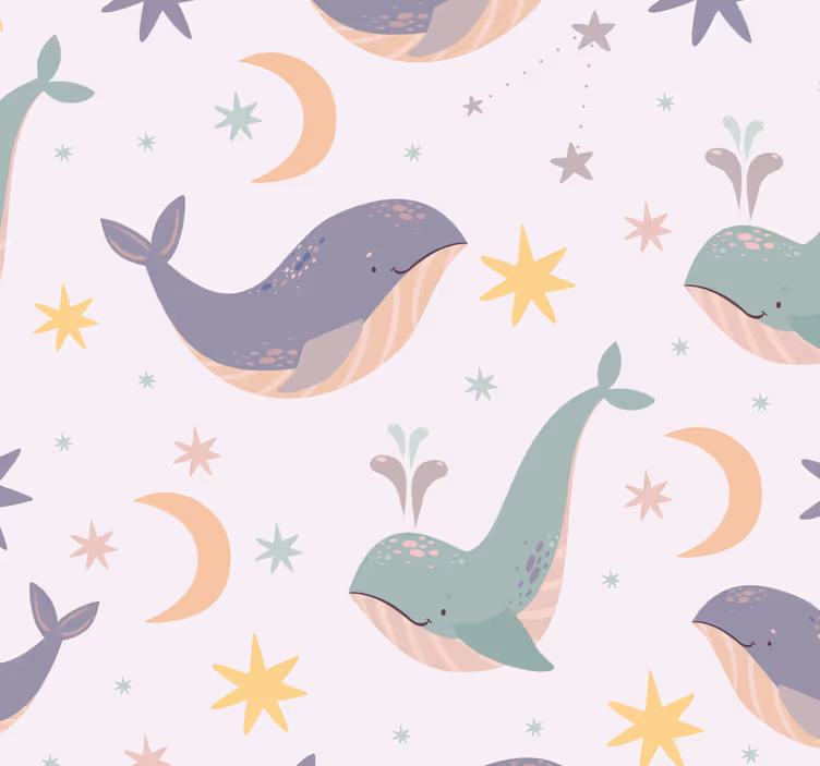 Rolgordijn babykamer met speelse walvispatronen - TenStickers