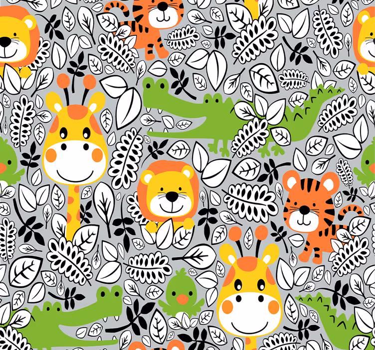 Rolgordijn babykamer jungle vrienden grijs - TenStickers