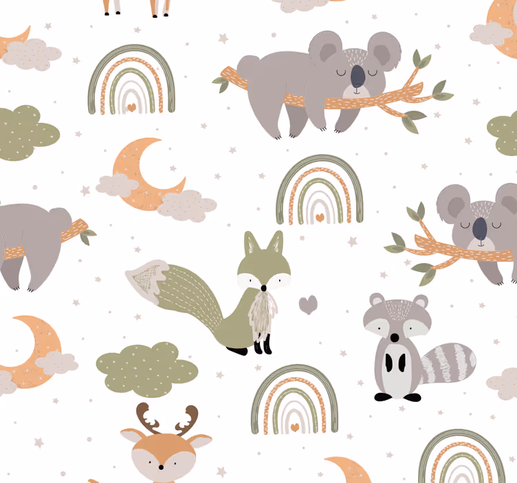 Rolgordijn babykamer scandinavisch dierenpatroon - TenStickers