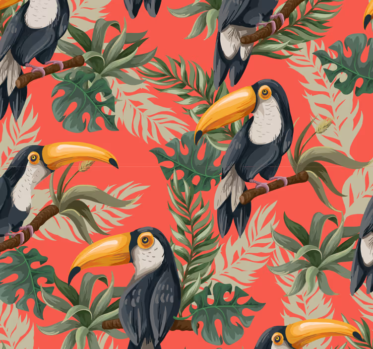 Gang rolgordijn toucans tropische behang - TenStickers