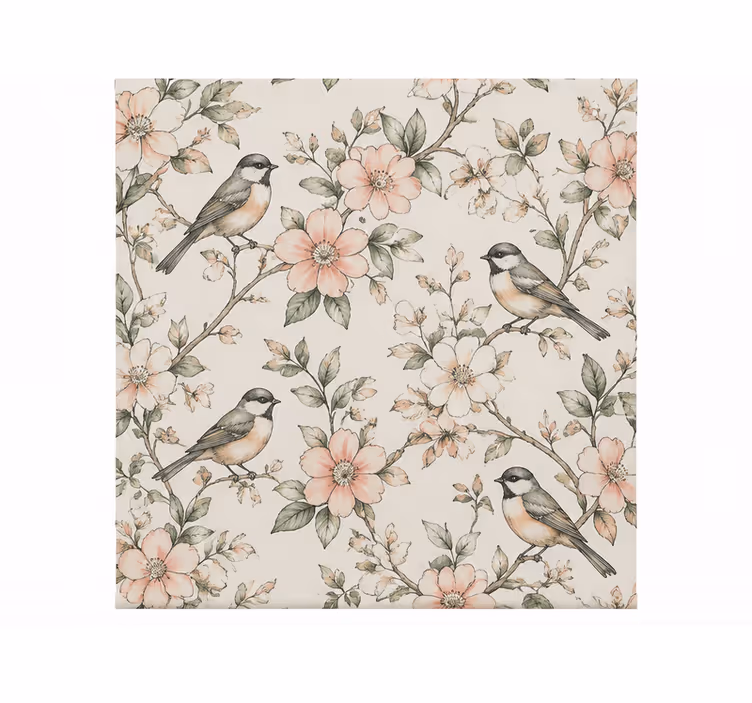 Oranje rolgordijn met vogels en bloemen schetspatroon - TenStickers