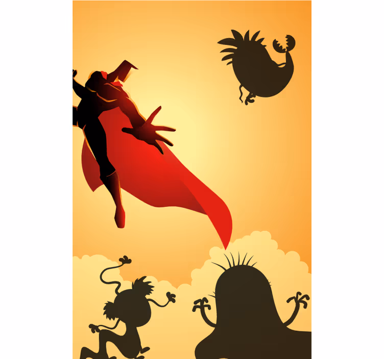 Heroïsch silhouetavontuur superhelden rolgordijn - TenStickers