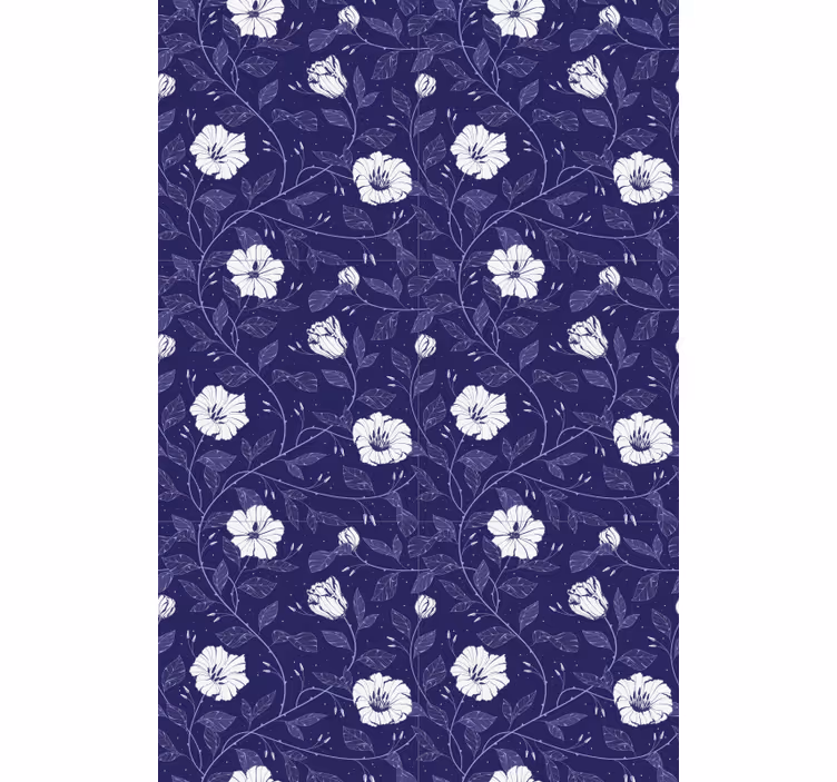 Rolgordijn bloemen blauw met witte bloemen - TenStickers