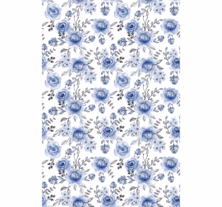 Blauw bloemmotief rolgordijn bloemen - TenStickers