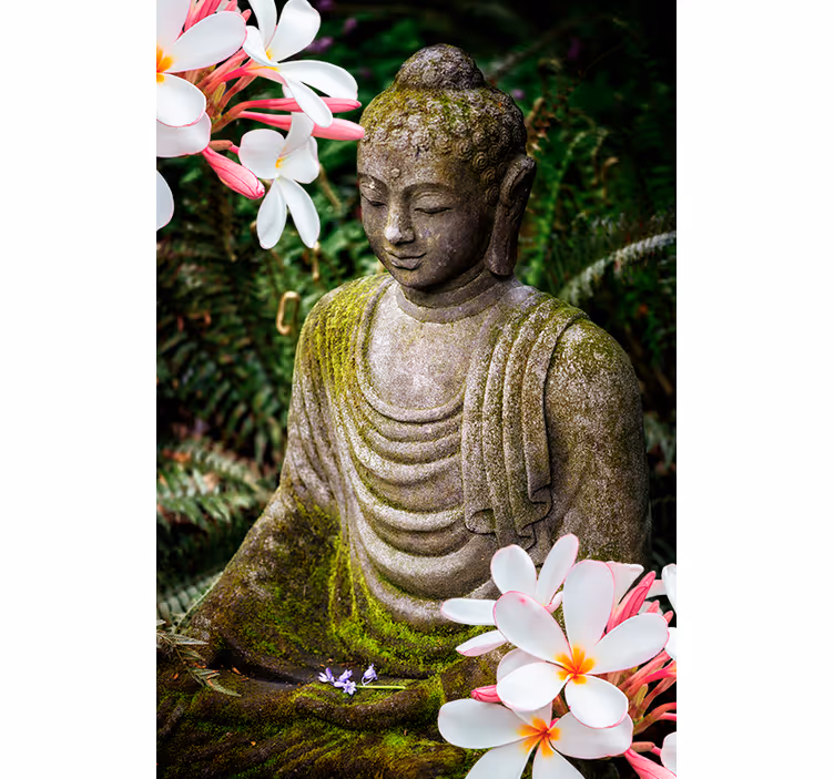 Zen rolgordijnen Bloemen groene boeddha Rolgordijn - TenStickers