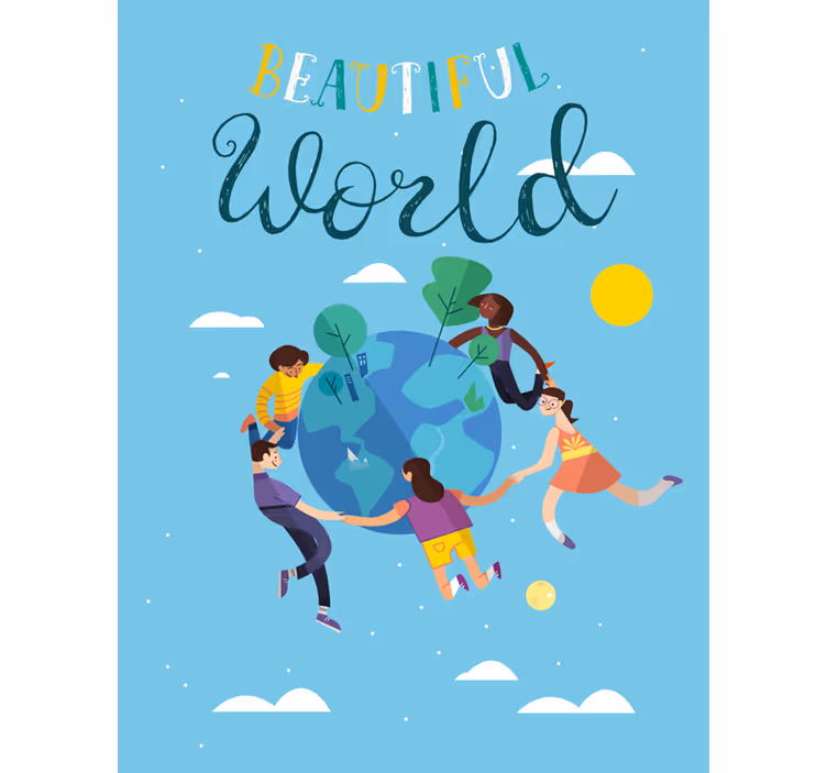 Harmonieuze wereldbolillustratie wereldmap rolgordijn - TenStickers