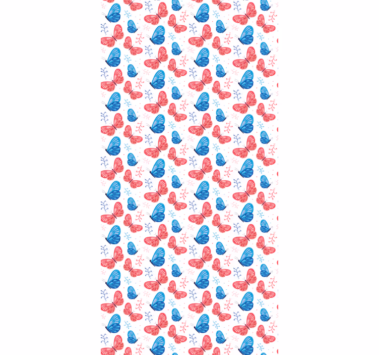 Blauwe en rode kleuren rolgordijn vlinders - TenStickers