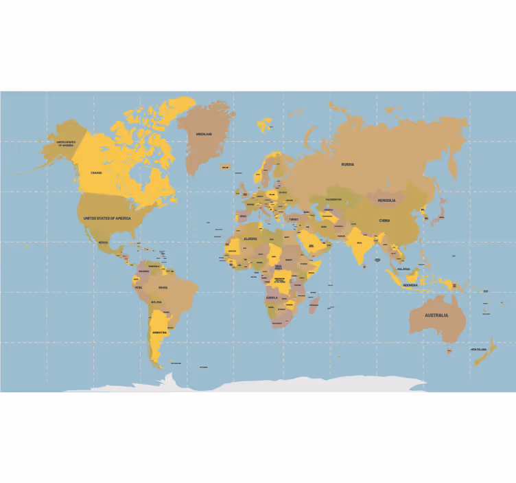 Politiek beige wereldmap rolgordijn - TenStickers