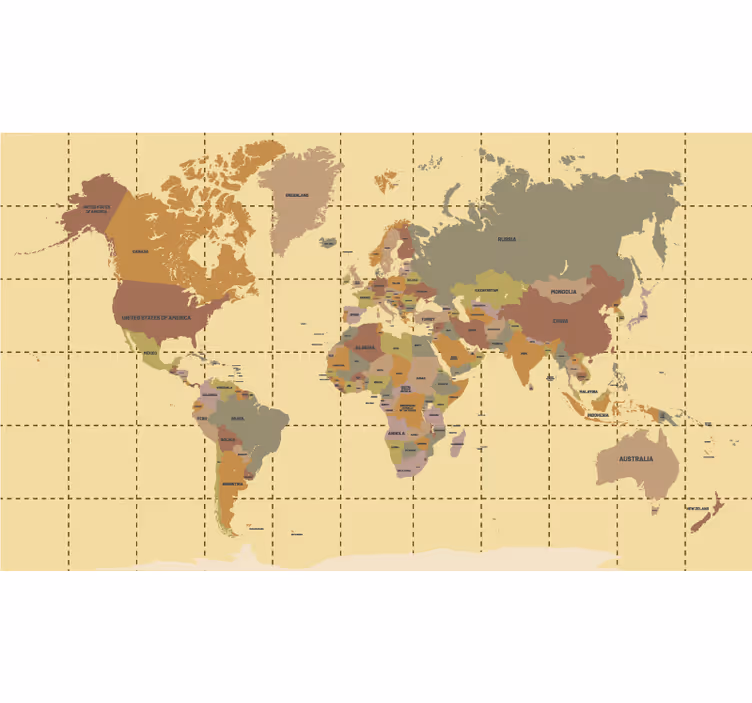 Geografische coördinaten wereldmap rolgordijn - TenStickers
