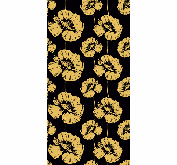 Geel en zwart ontwerp rolgordijn bloemen - TenStickers
