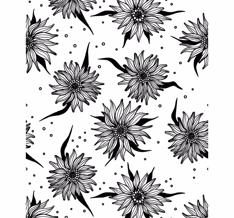 Zwart-witte zonnebloemen rolgordijn bloemen - TenStickers