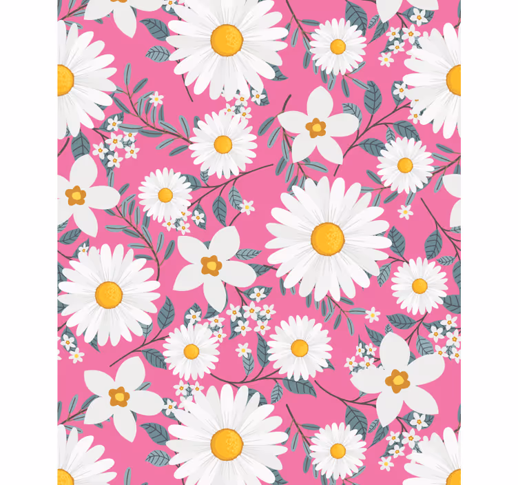 Roze madeliefjespatroon rolgordijn bloemen en planten - TenStickers